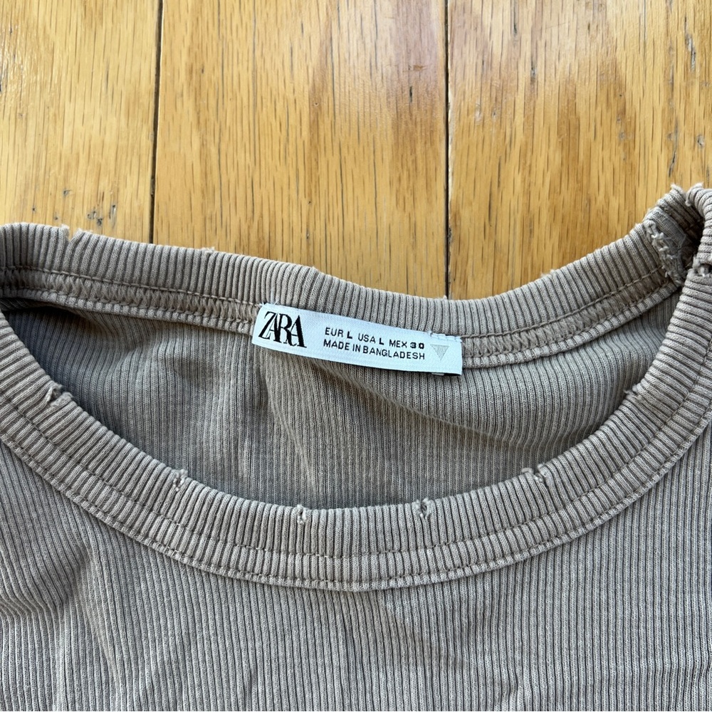 Zara Taupe Ribbed Top